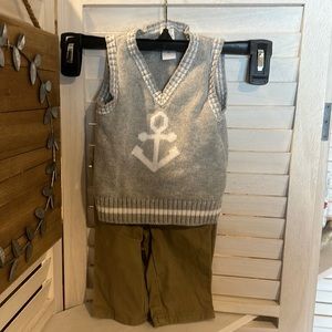 George Gray and Khaki Anchor Infant Pant Vest Set